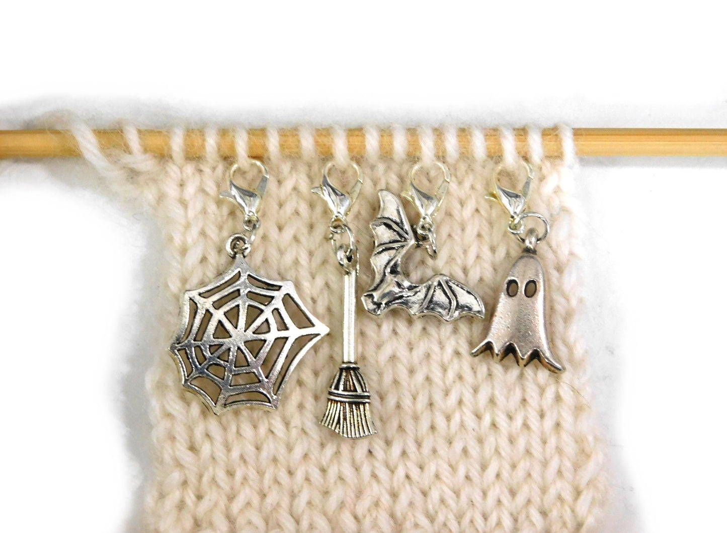 Halloween Stitch Markers Set of 4      Silver Charms