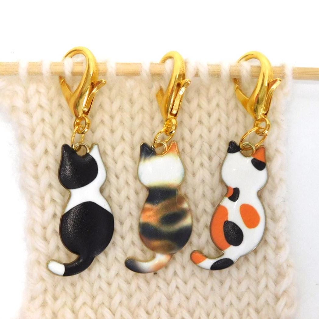Kitty Cat Stitch Markers set of 3 on lobster clasps