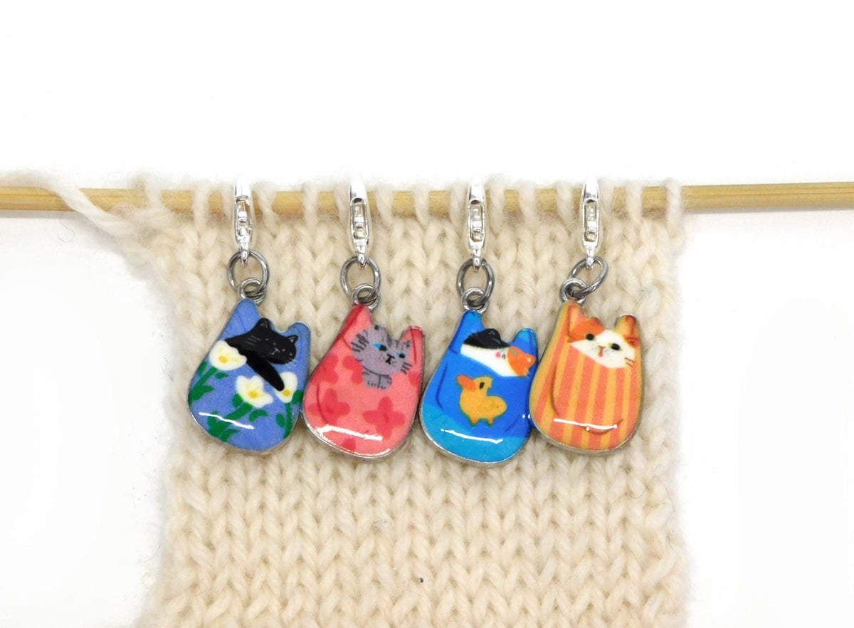 Cats in Bags Stitch Markers set of 4 on lobster clasps  3 Options