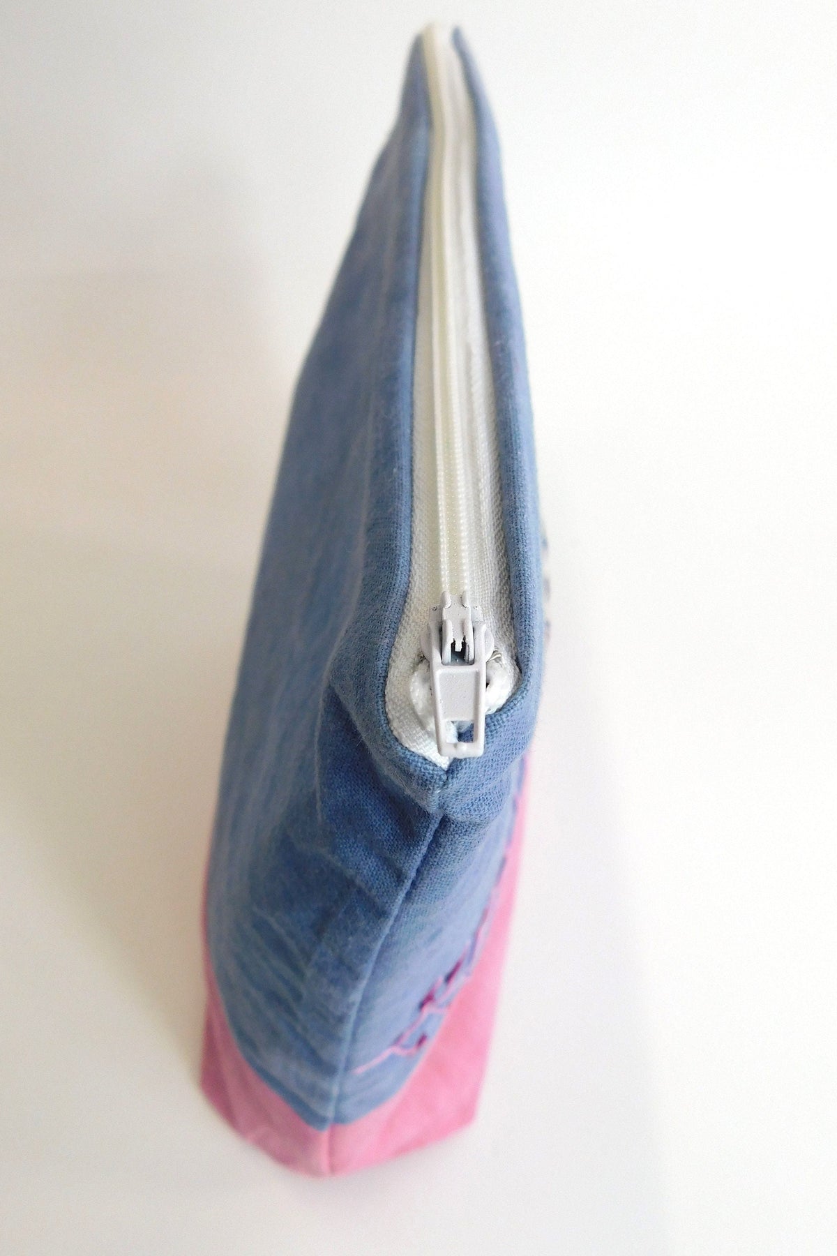 Hand Embroidered Zip Project Bag: Naturally Dyed Cotton Pouch