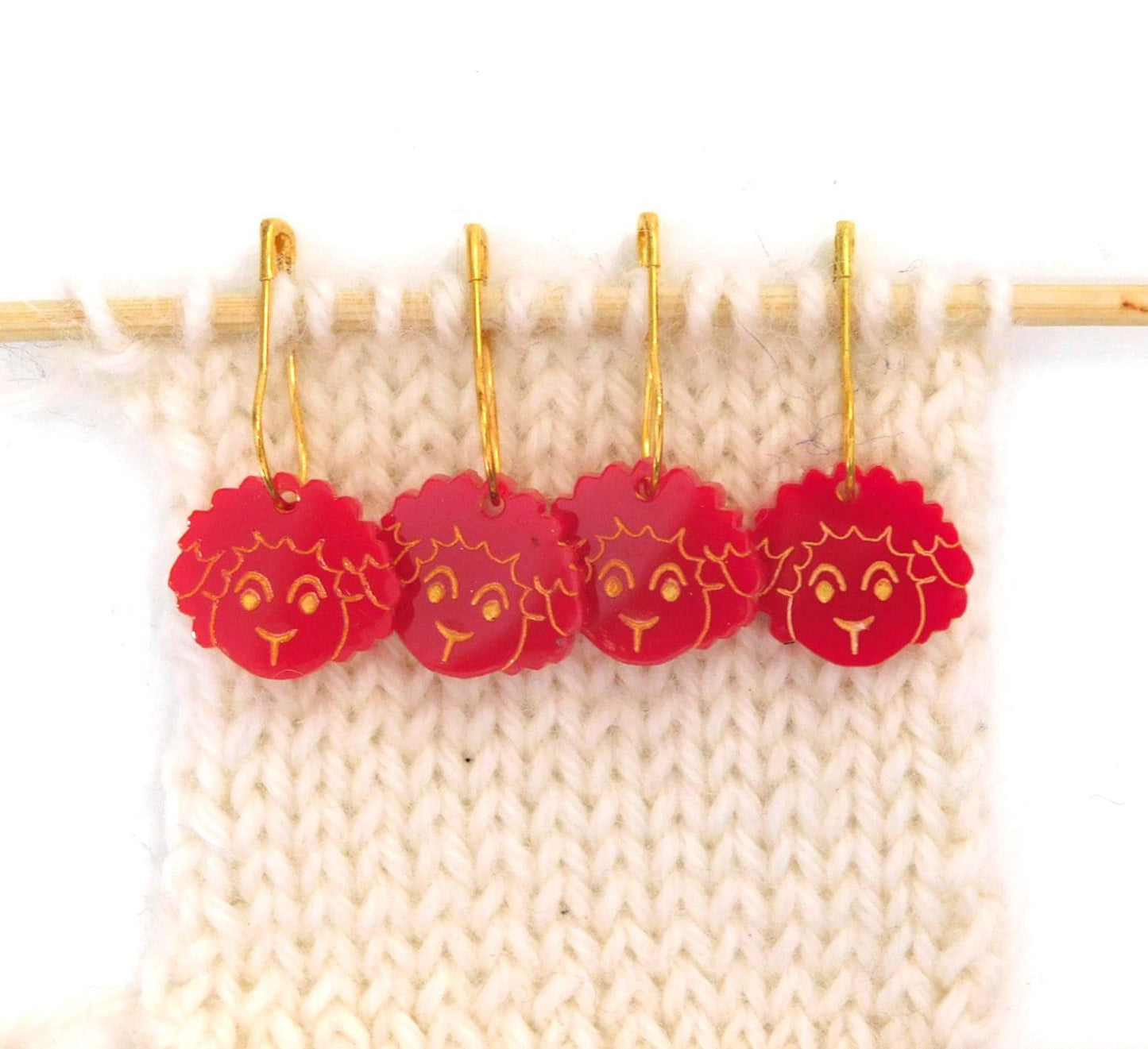 A Small Flock of Red Sheep Stitch Markers  Set of 4
