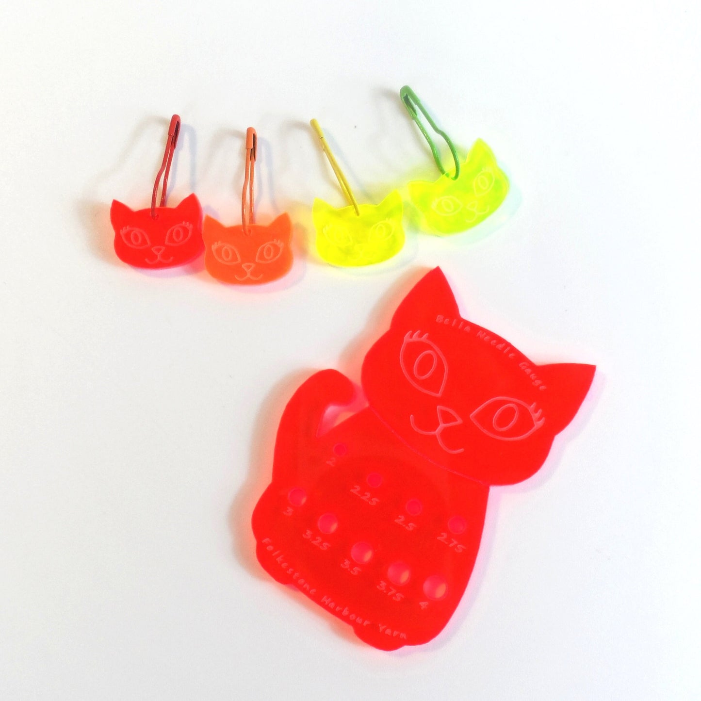 Bella Cat Knitting Needle Gauge: Metric Sock Knitting, Acid Red Fluro