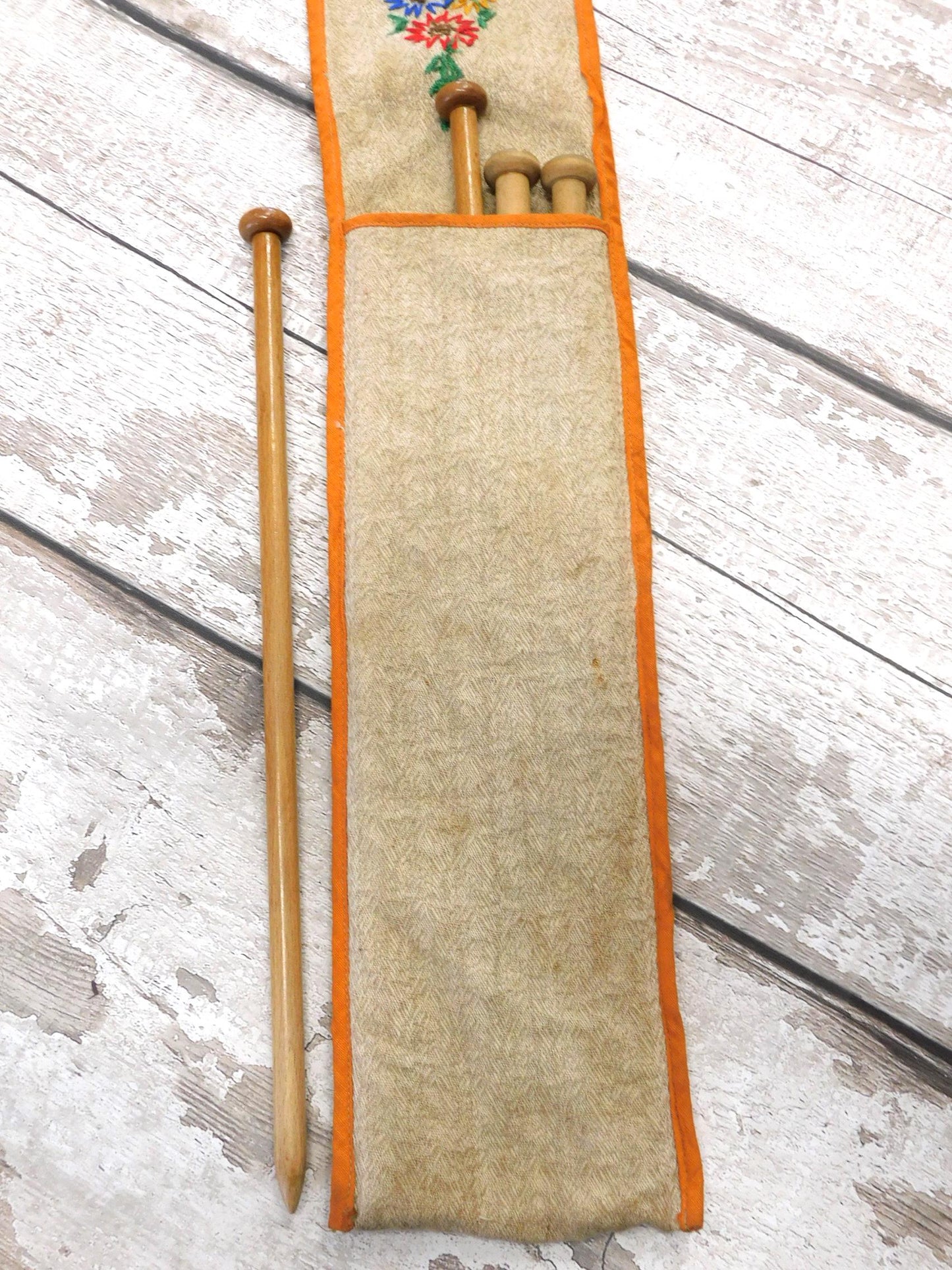 Vintage Embroidered Fabric Knitting Needle Case