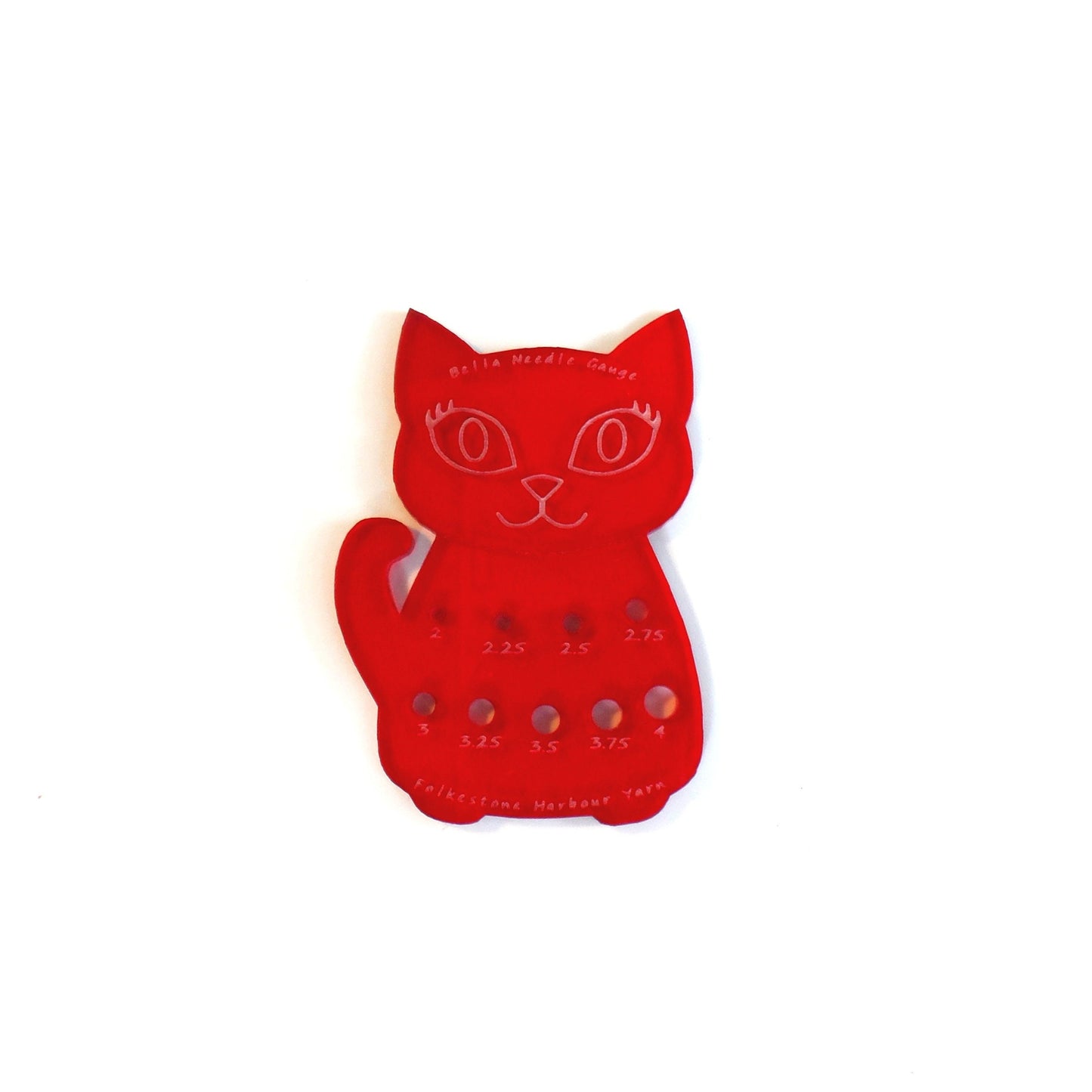 Bella Cat Knitting Needle Gauge: Red Translucent Metric Sock Knitter Tool