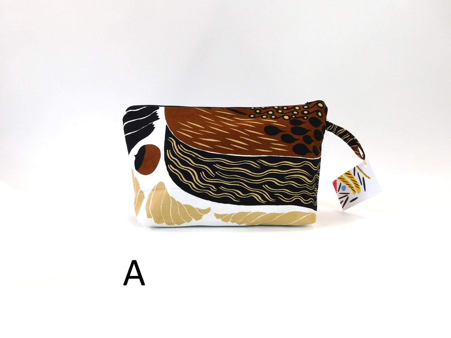 Marimekko Kurre Fabric Zip Pouch  2 sizes    White Brown Tan Black