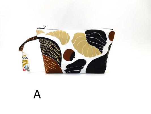 Marimekko Kurre Fabric Zip Pouch  2 sizes    White Brown Tan Black