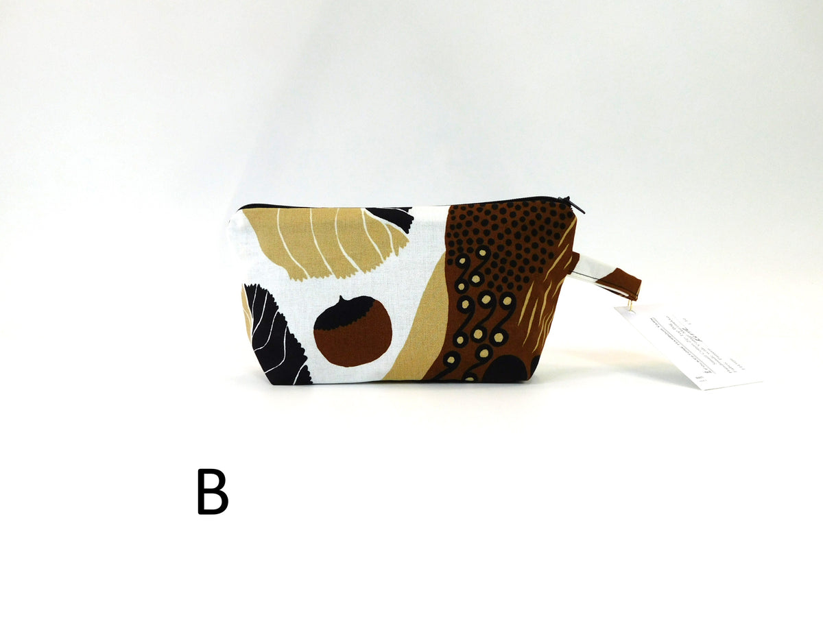 Marimekko Kurre Fabric Zip Pouch  2 sizes    White Brown Tan Black