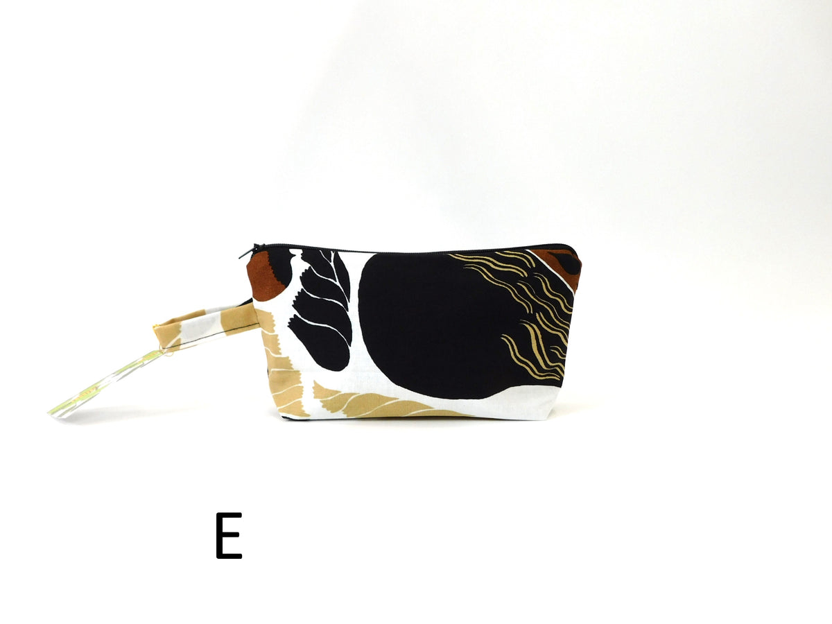 Marimekko Kurre Fabric Zip Pouch  2 sizes    White Brown Tan Black