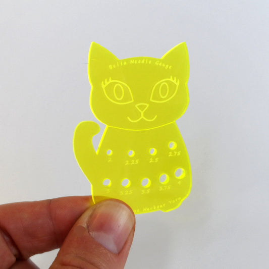 Bella Cat Knitting Needle Gauge Fluro Yellow Sock Knitter Tool