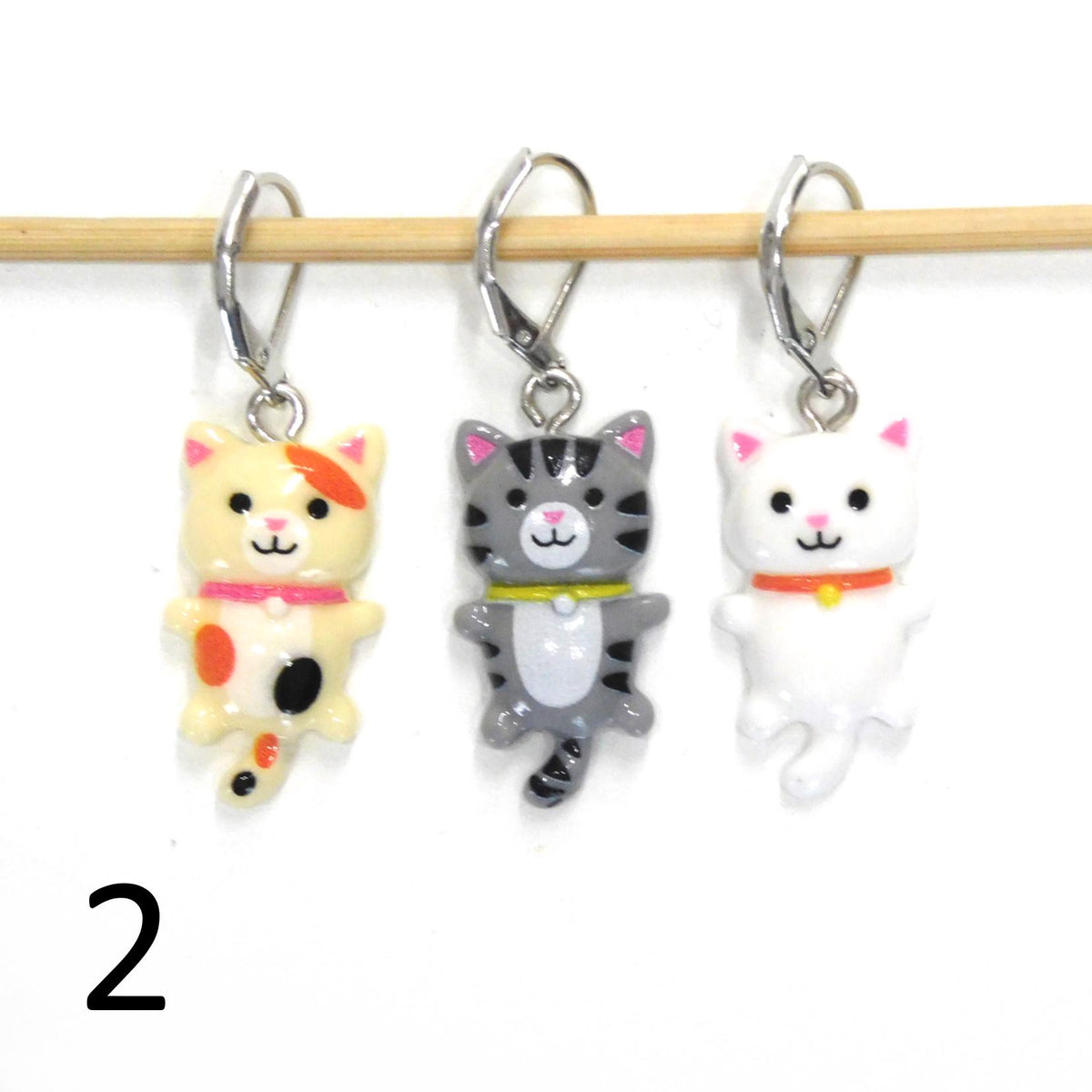 Candy Cat Stitch Markers set of 3 on moveable clasps