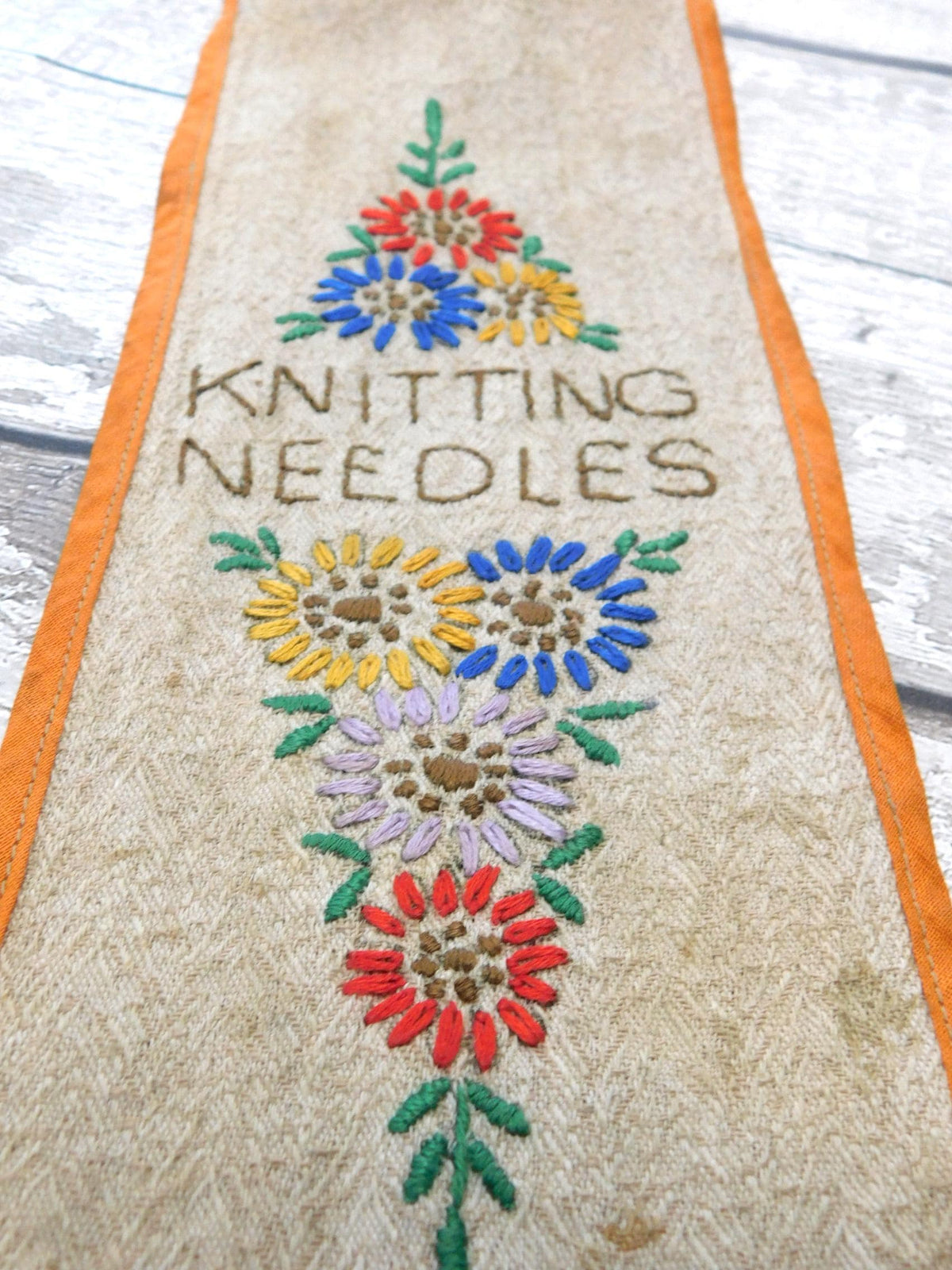 Vintage Embroidered Fabric Knitting Needle Case