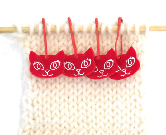 Red Bella Cat Stitch Markers Set of 4