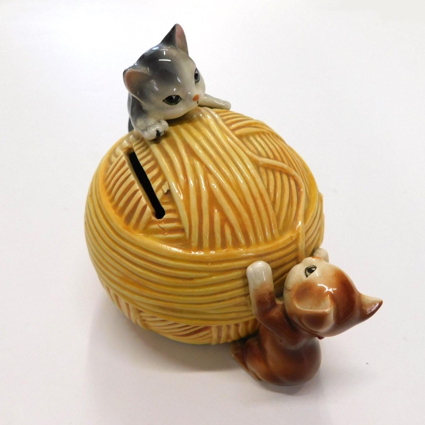 Vintage Ceramic Kittens on a Yarn Ball Piggy Bank