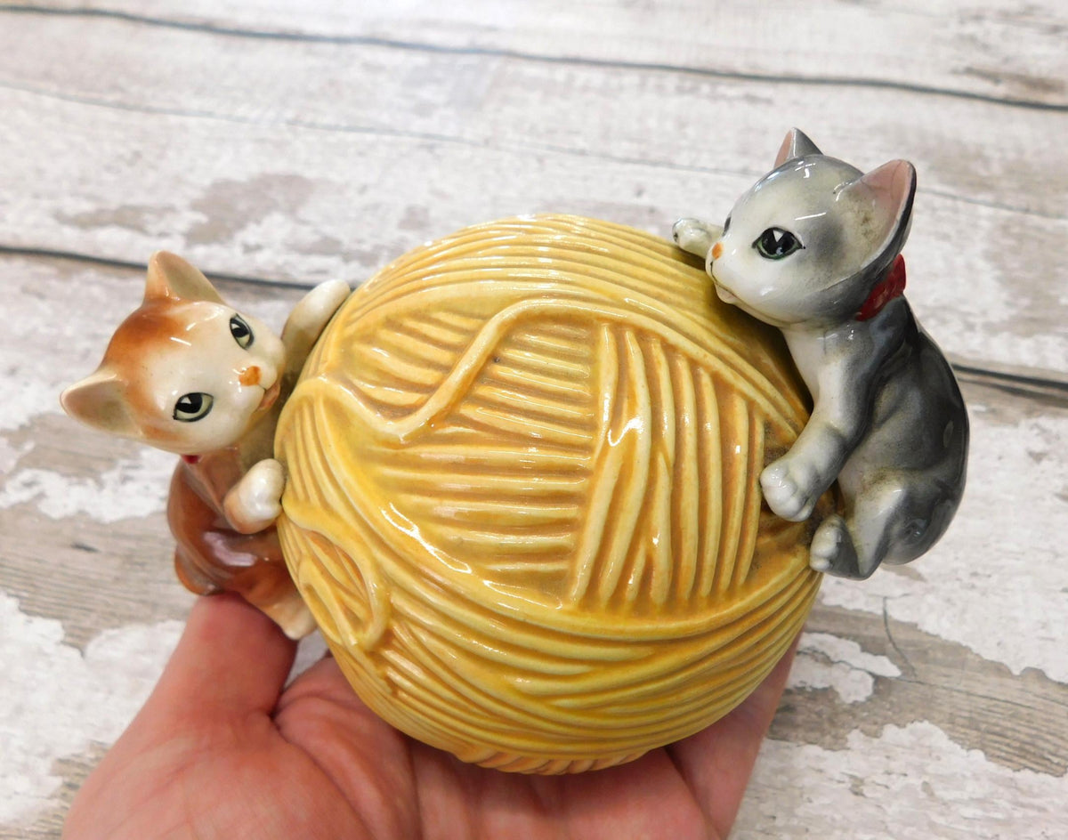Vintage Ceramic Kittens on a Yarn Ball Piggy Bank