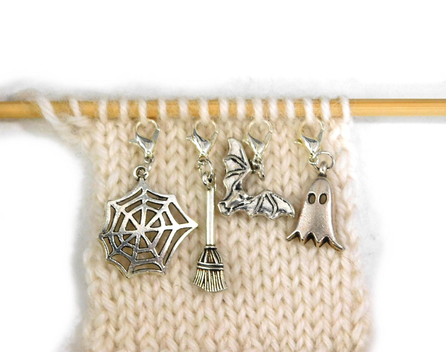 Halloween Stitch Markers Set of 4      Silver Charms