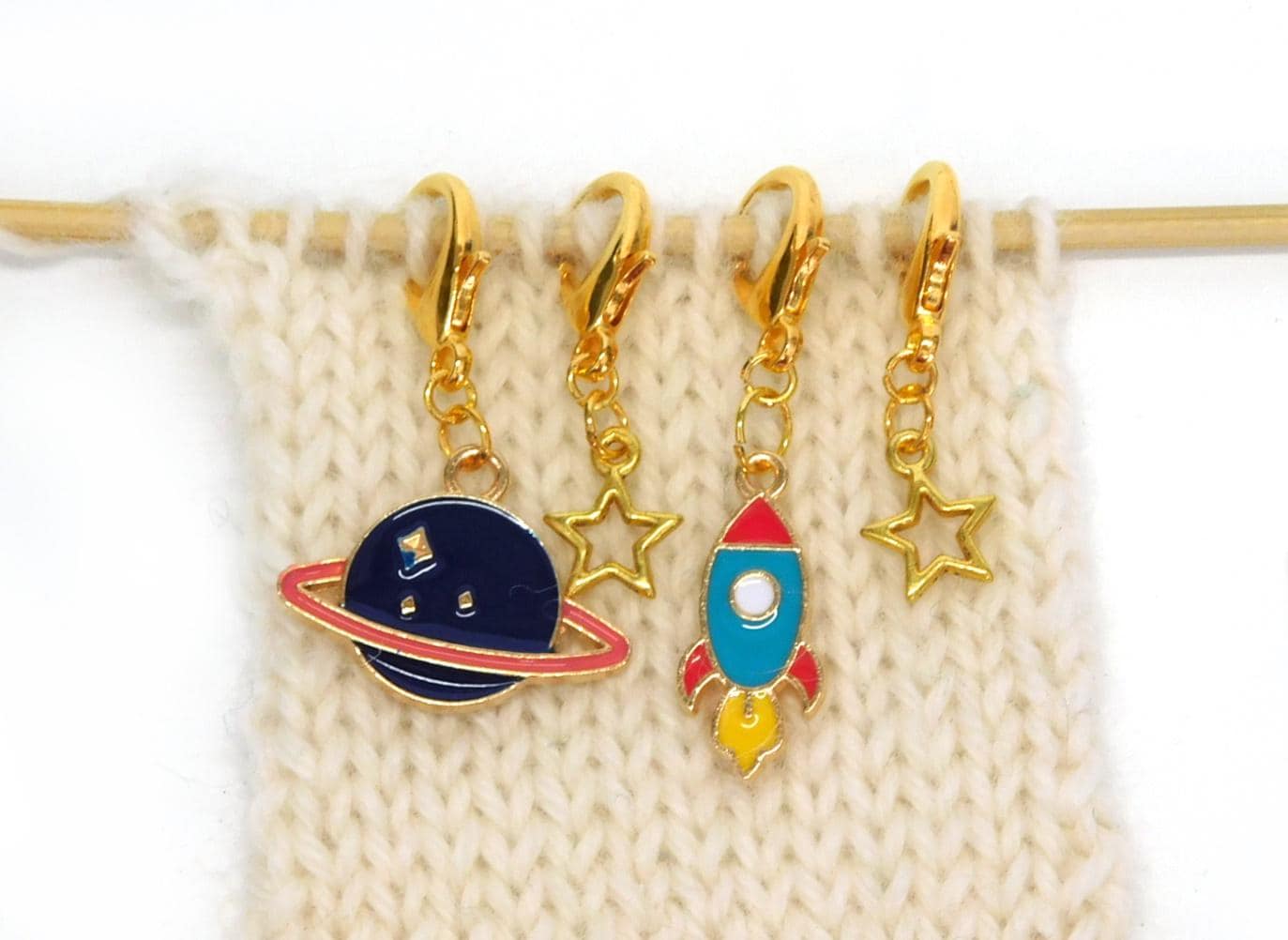 Outer Space themed Stitch Markers    set of 4 on lobster clasps