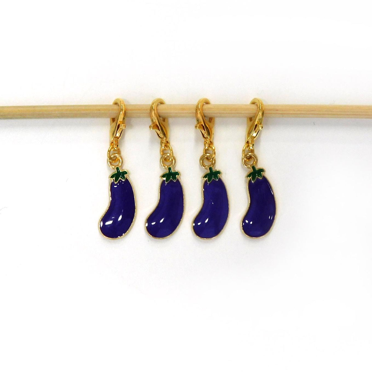 Aubergine Eggplant Stitch Markers set of 4 on moveable clasps