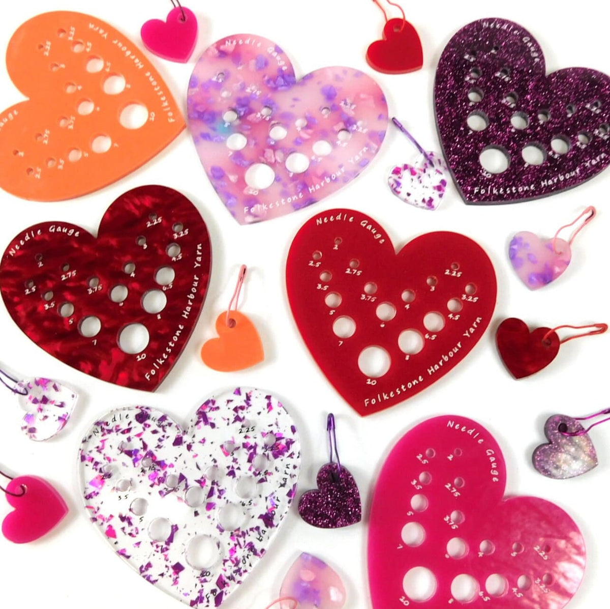 Pink Disco Shards Heart Knitting Needle Gauge Metric