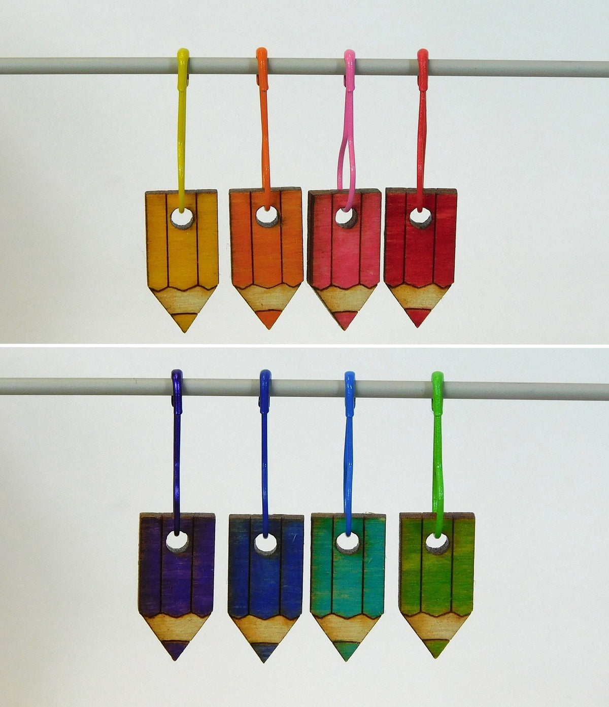 Pencils  Multicoloured Stitch Marker sets     Choice of 4 or 8