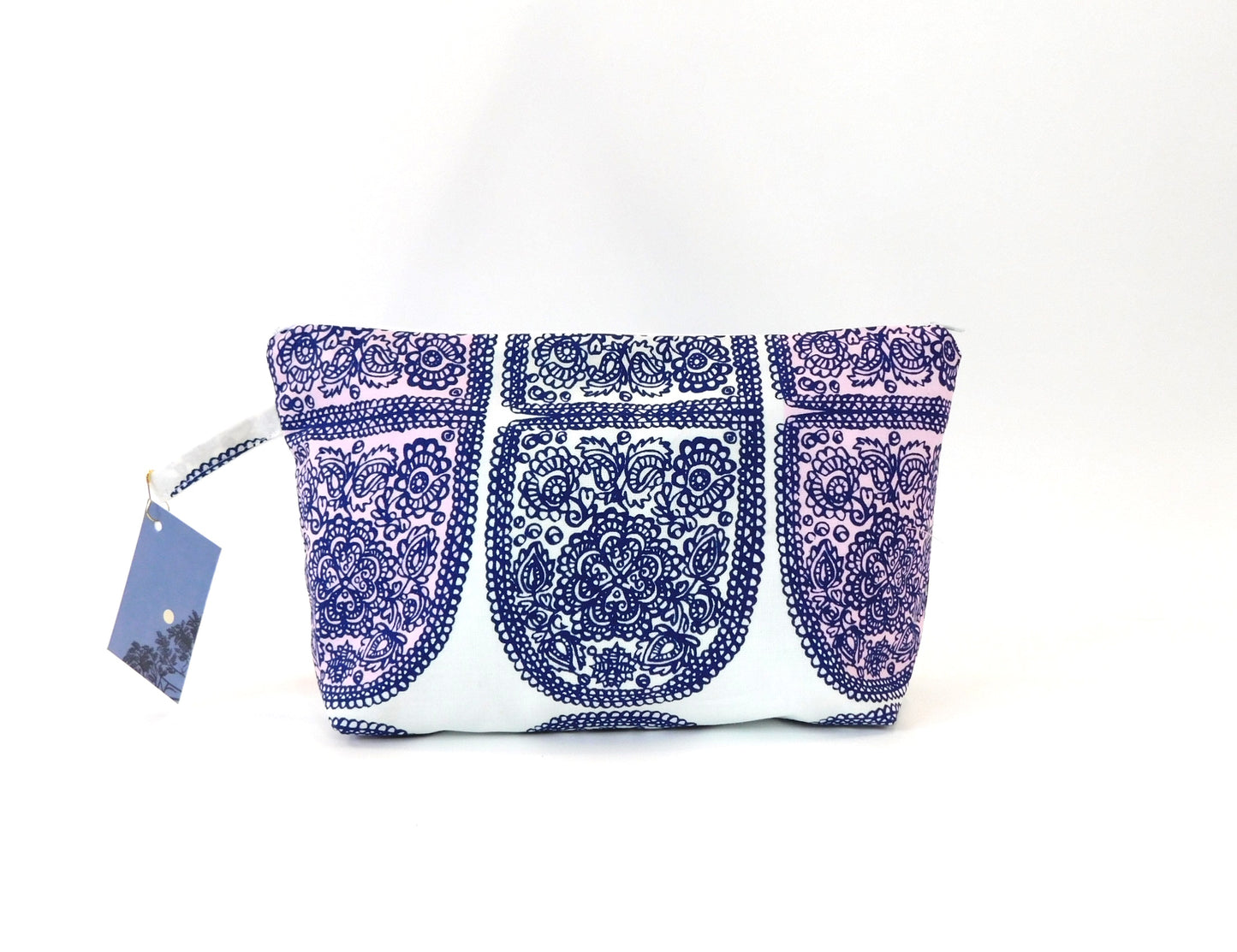 Marimekko Tantsu Zip Pouch in White Lilac & Navy size Large 10"