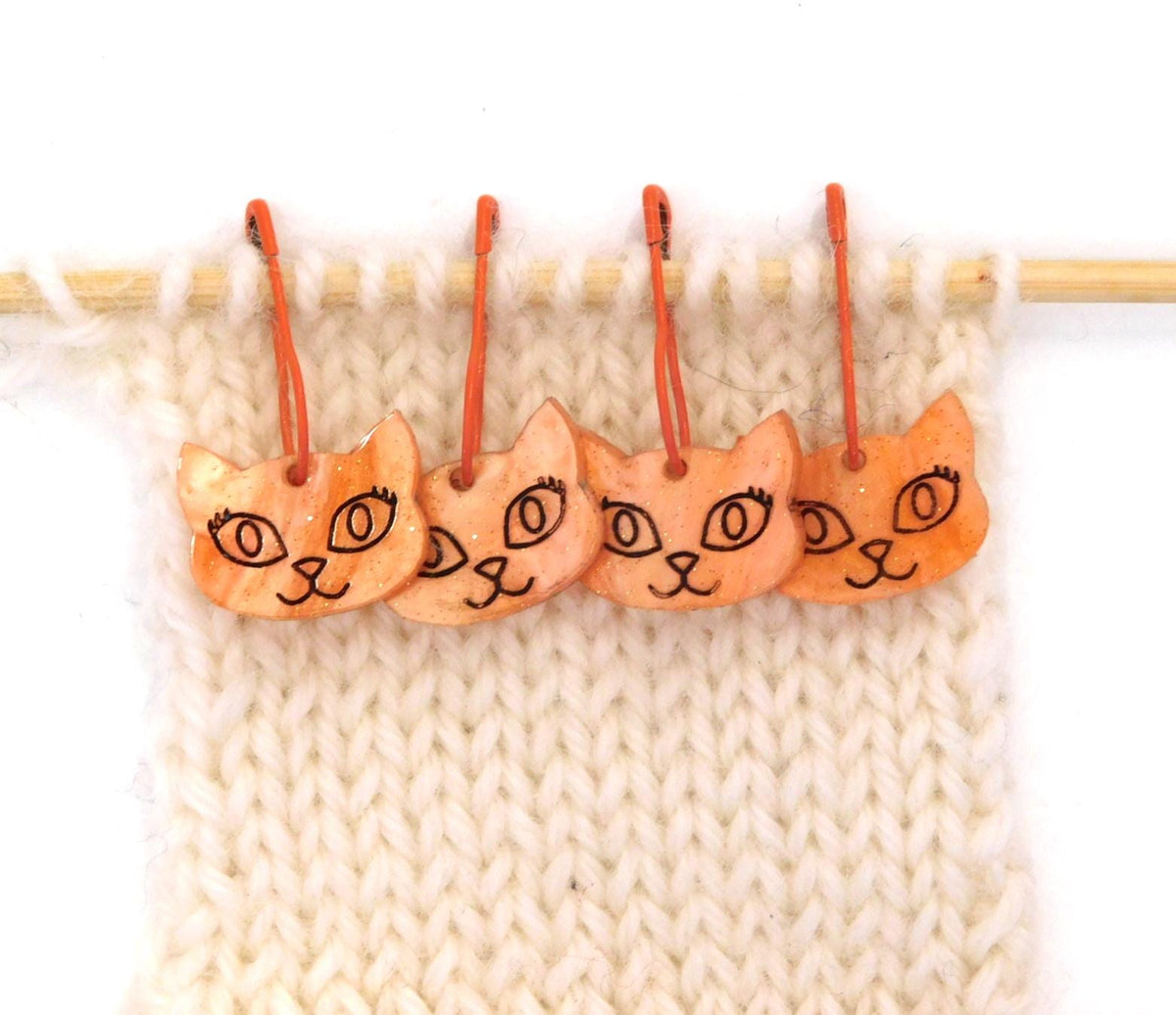 Pumpkin Orange Bella Cat Stitch Markers Set of 4