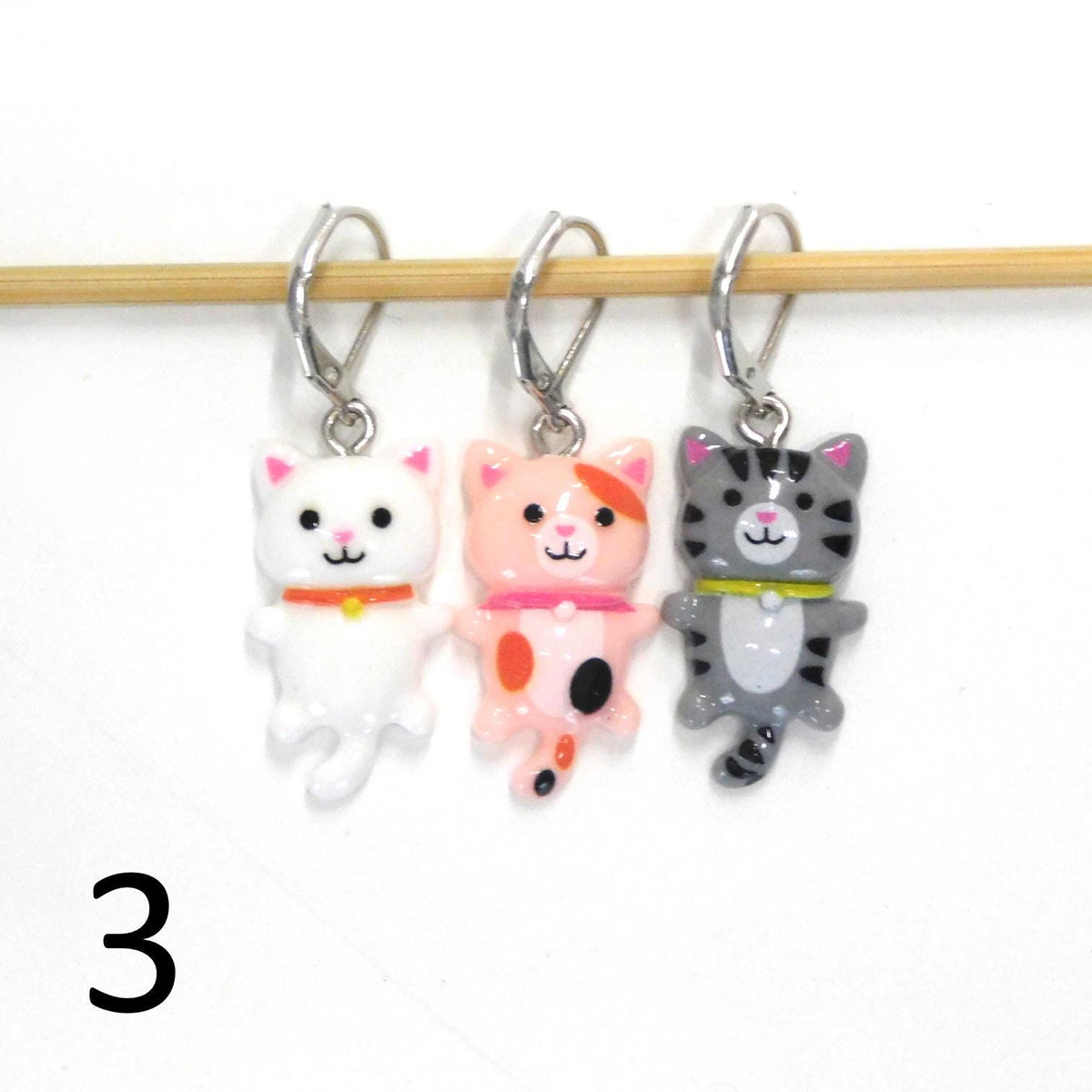 Candy Cat Stitch Markers set of 3 on moveable clasps