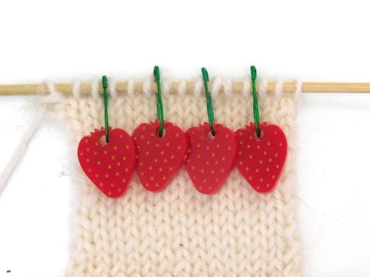 Strawberry Stitch Markers Set of 4      Red Green