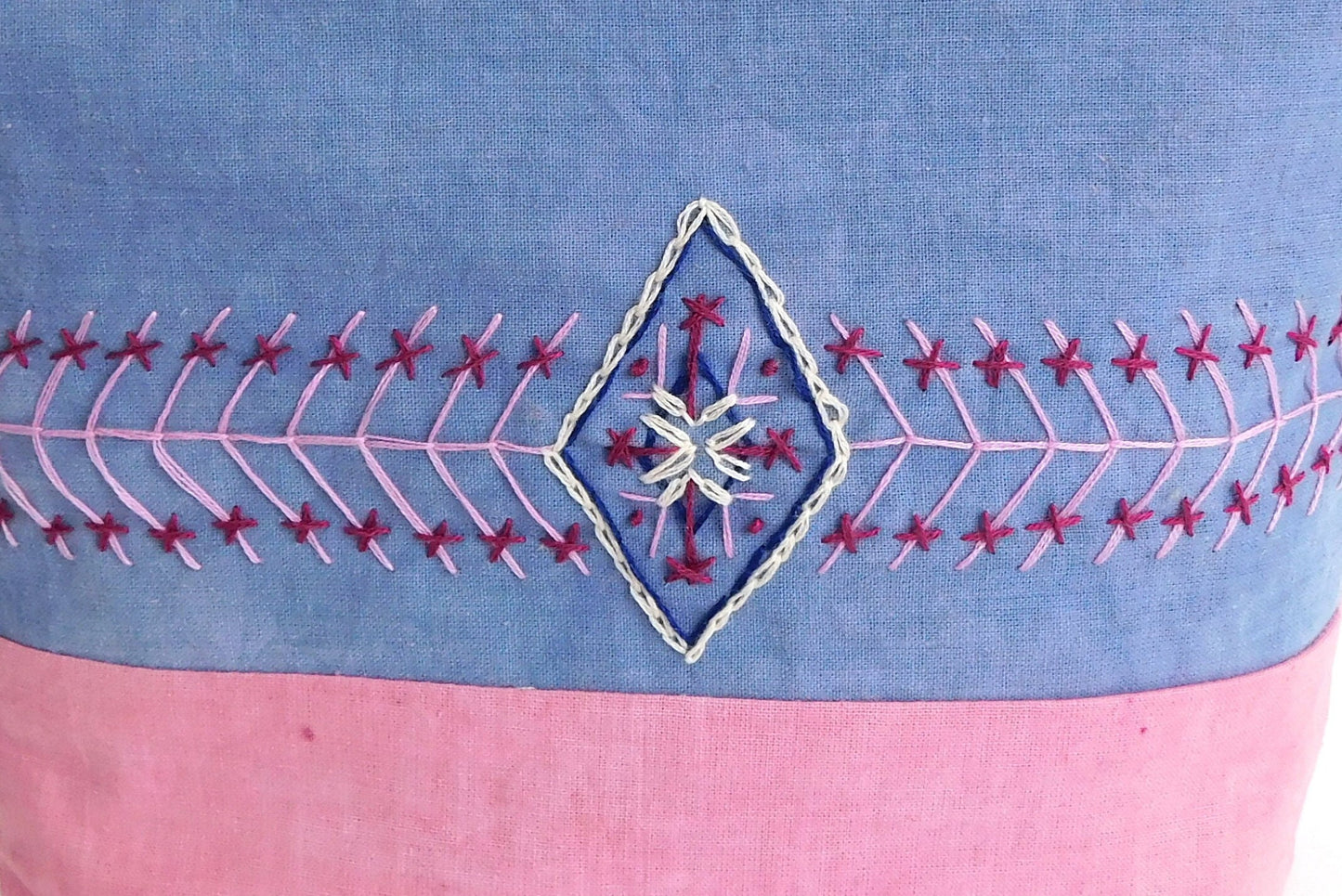 Hand Embroidered Zip Project Bag: Naturally Dyed Cotton Pouch