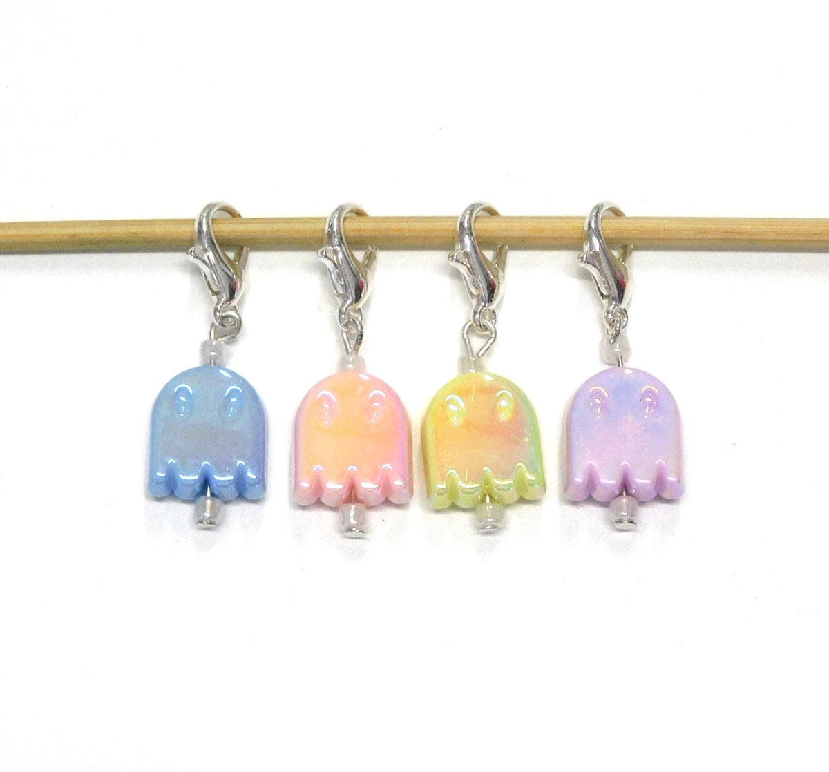 Pac Man Ghost Stitch Markers set of 4 on moveable clasps