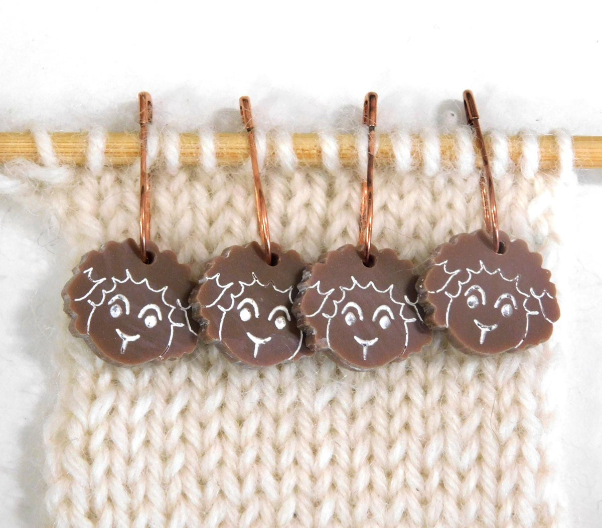 A Small Flock of Brown Sheep Stitch Markers  Set of 4