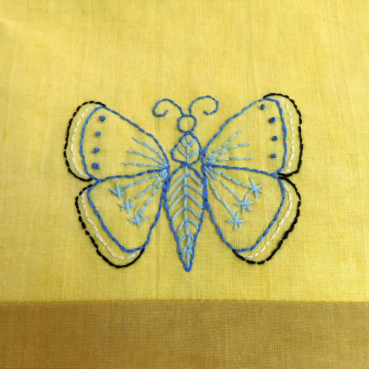 Hand Embroidered Butterfly Pouch: Naturally Dyed Cotton Zip Bag