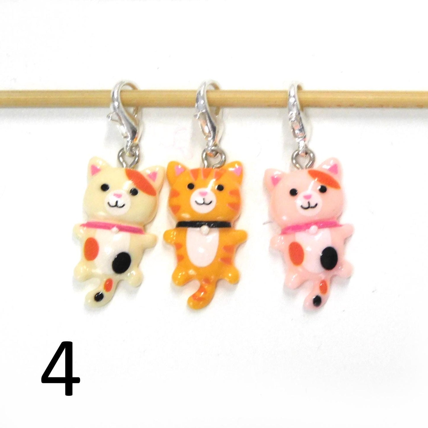 Candy Cat Stitch Markers set of 3 on moveable clasps