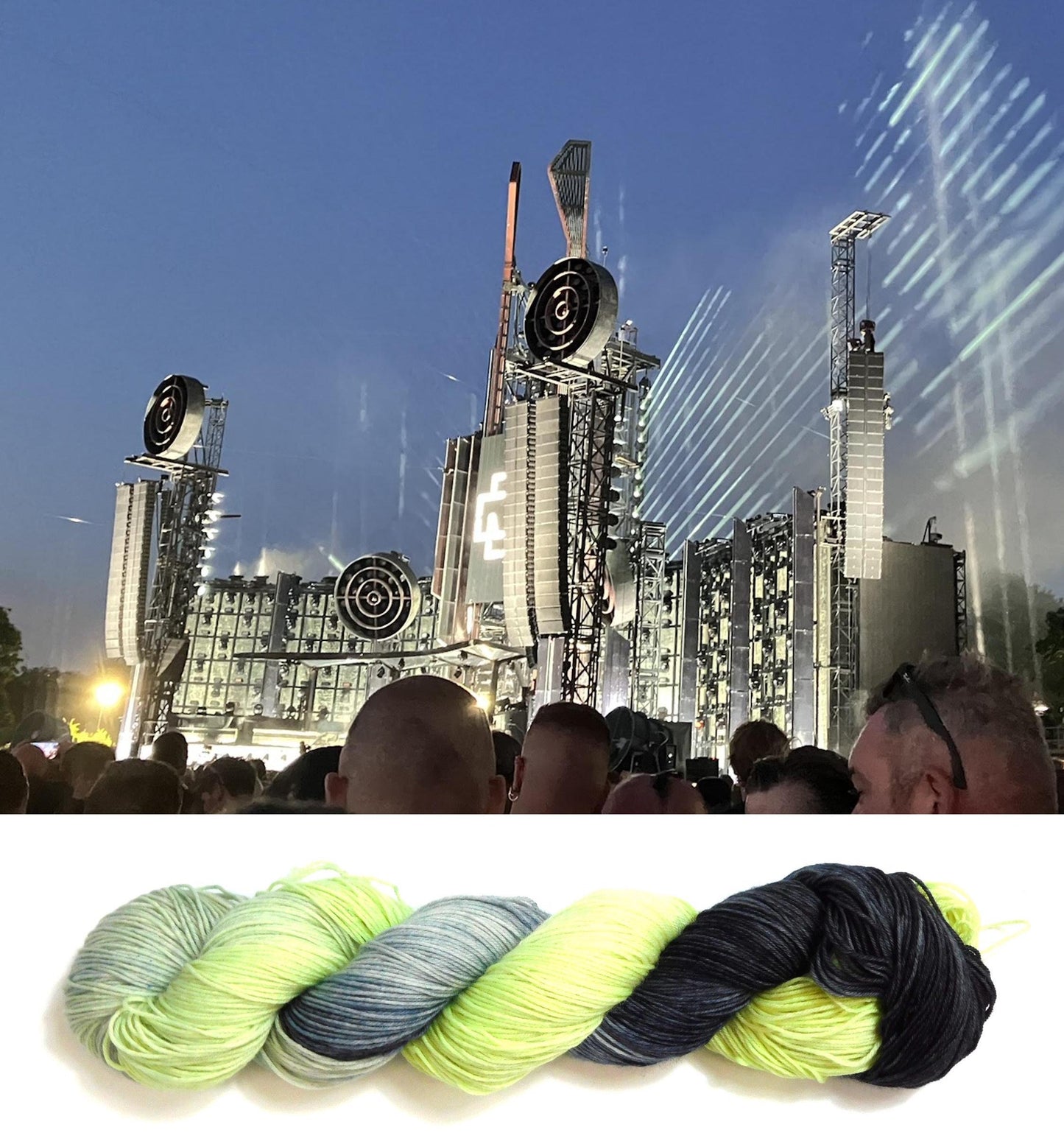 RAMMSKEINS: Flake        100g Variegated Yellow Black Sock Yarn   Fluorescent/UV Reactive