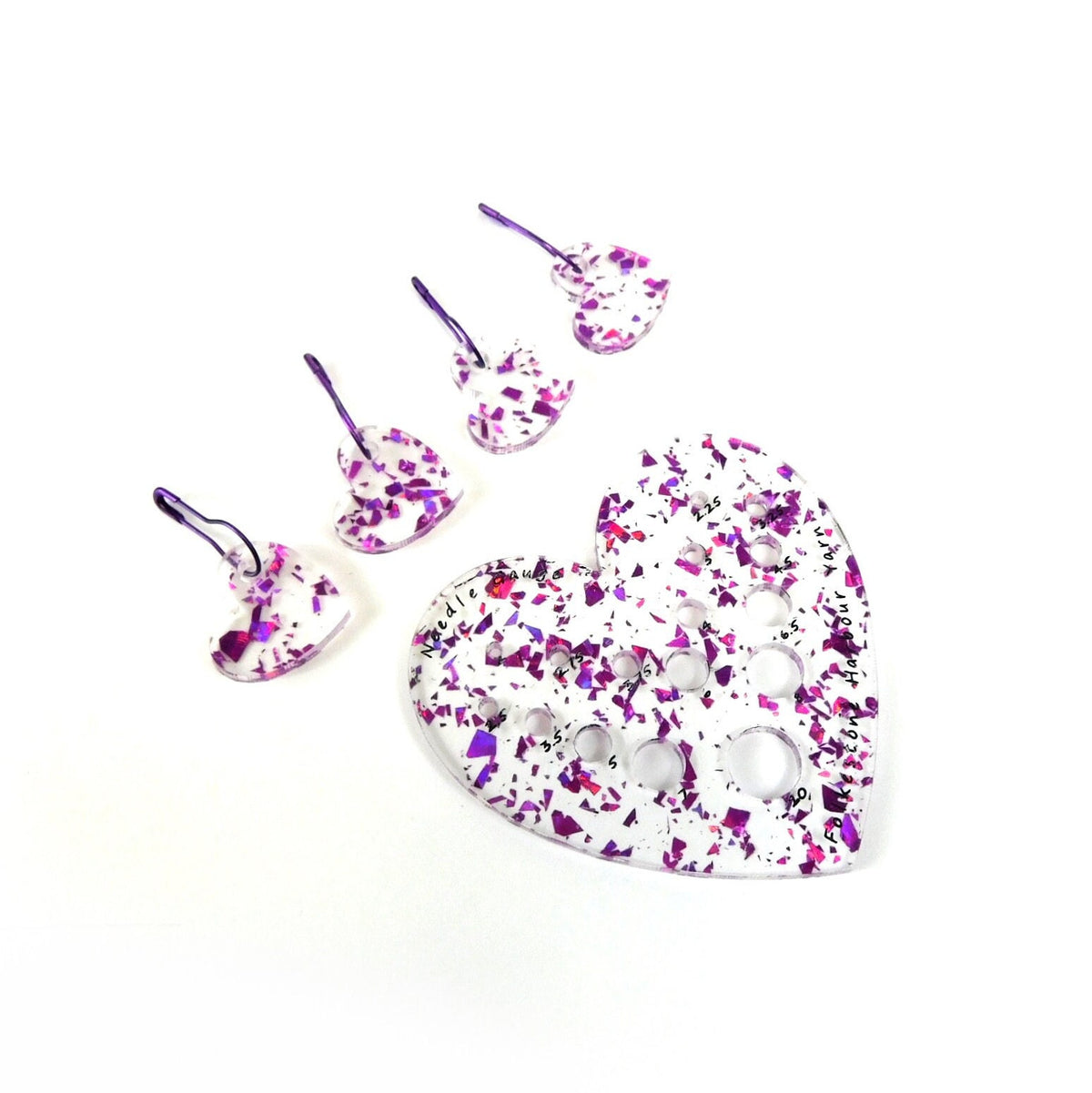 Pink Disco Shards Heart Knitting Needle Gauge Metric