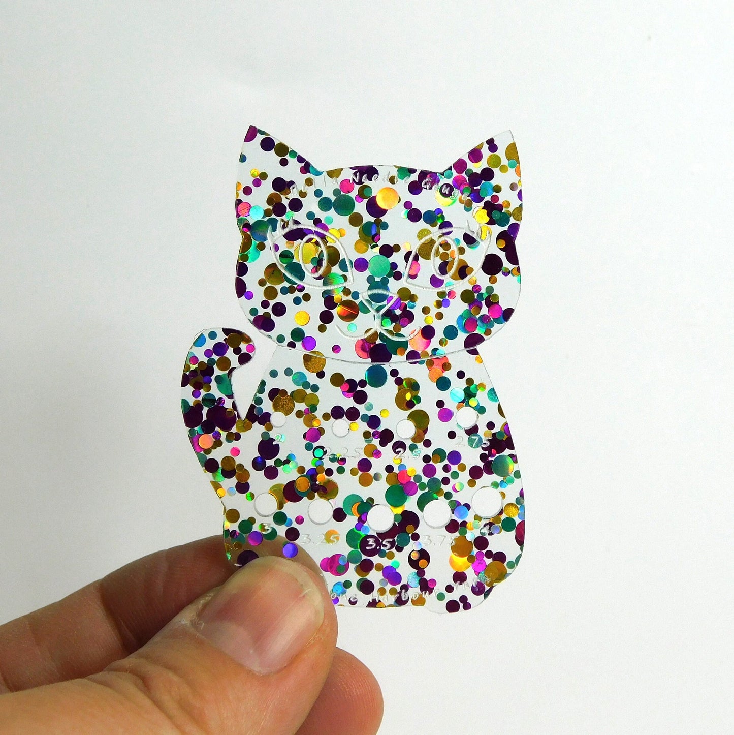 Bella Cat Mini Knitting Needle Gauge Metric  Purple Gold Blue Confetti Glitter