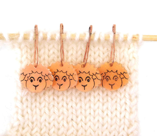 A Small Flock of Amber Orange Sheep Stitch Markers  Set of 4