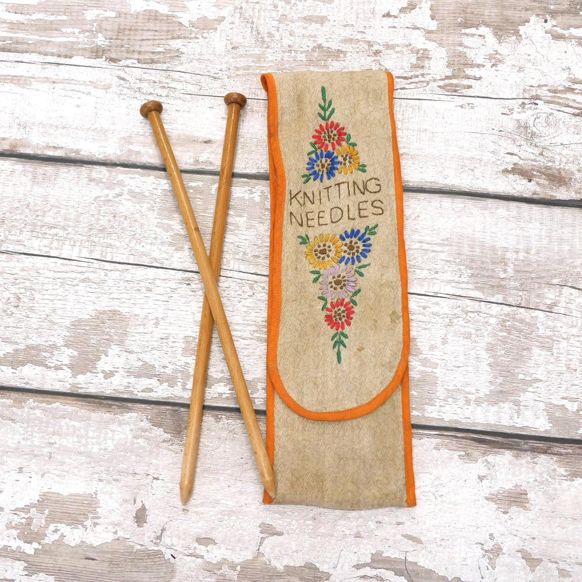 Vintage Embroidered Fabric Knitting Needle Case