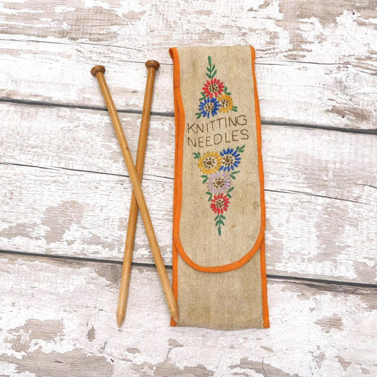 Vintage Embroidered Fabric Knitting Needle Case