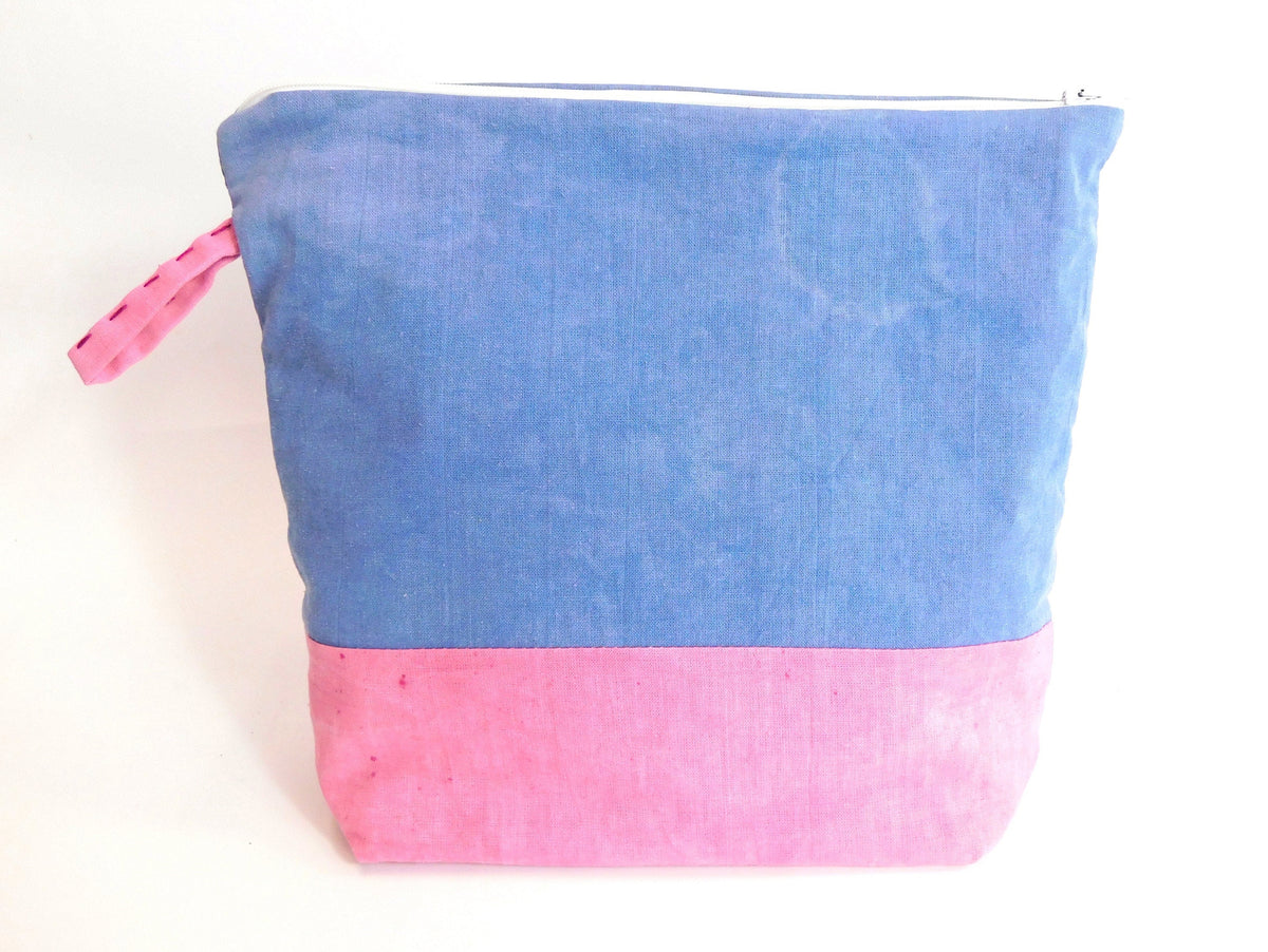 Hand Embroidered Zip Project Bag: Naturally Dyed Cotton Pouch