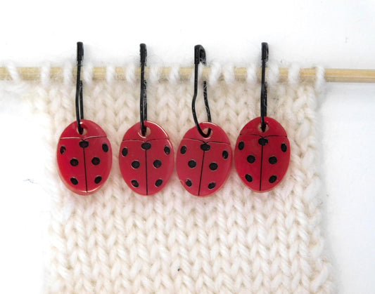 Ladybird Stitch Markers Set of 4      Red Black