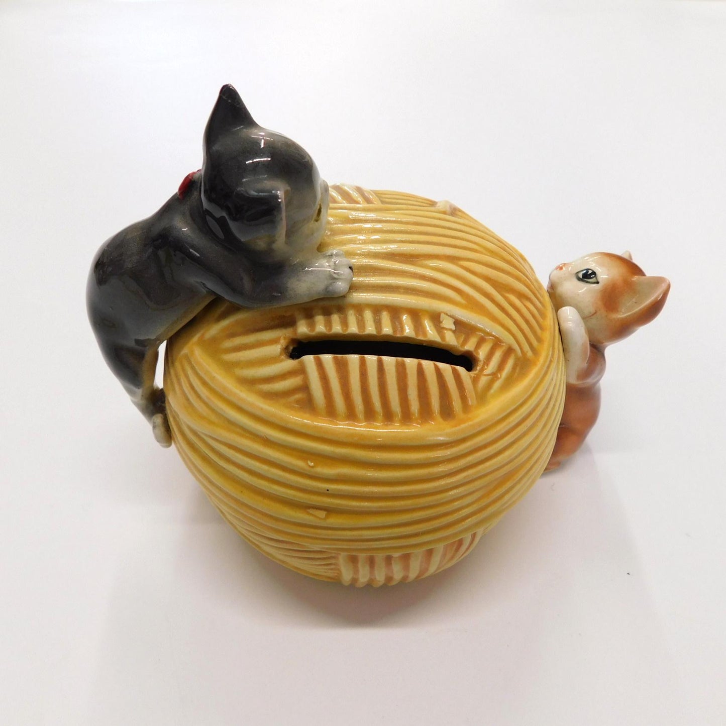 Vintage Ceramic Kittens on a Yarn Ball Piggy Bank