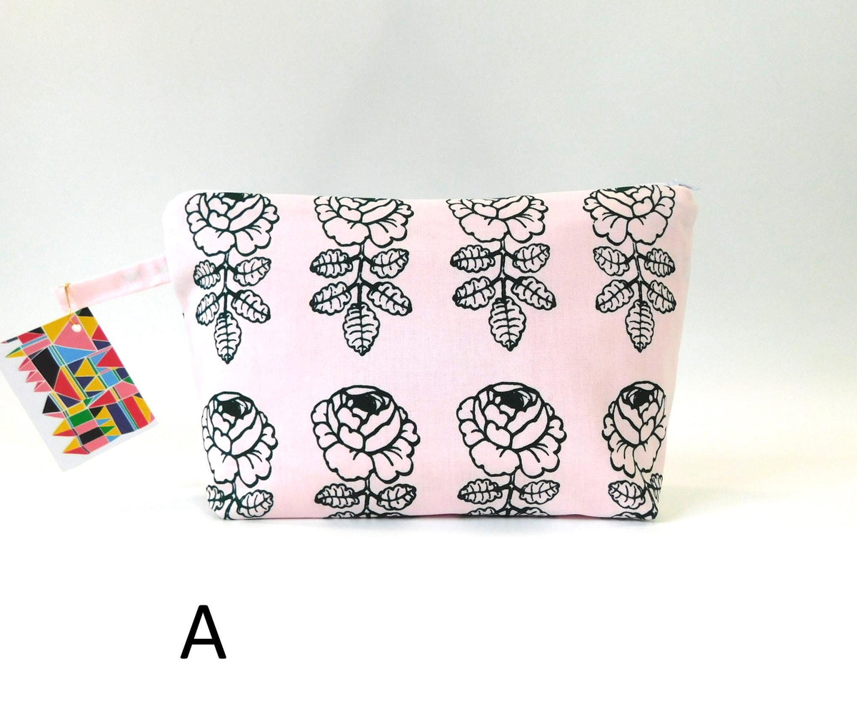 Marimekko Vihkiruusu Fabric Zip Pouch in Pale Pink Black      2 options      size Large 10"
