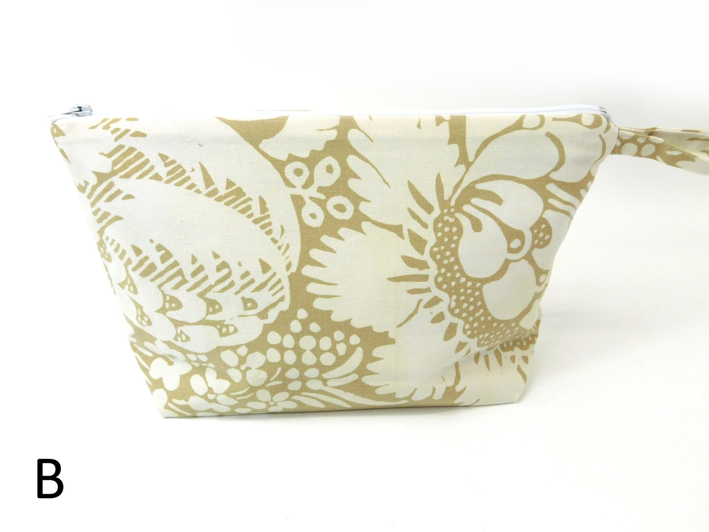 Marimekko Ananas Fabric Zip Pouch in White & Beige         size Large 10"