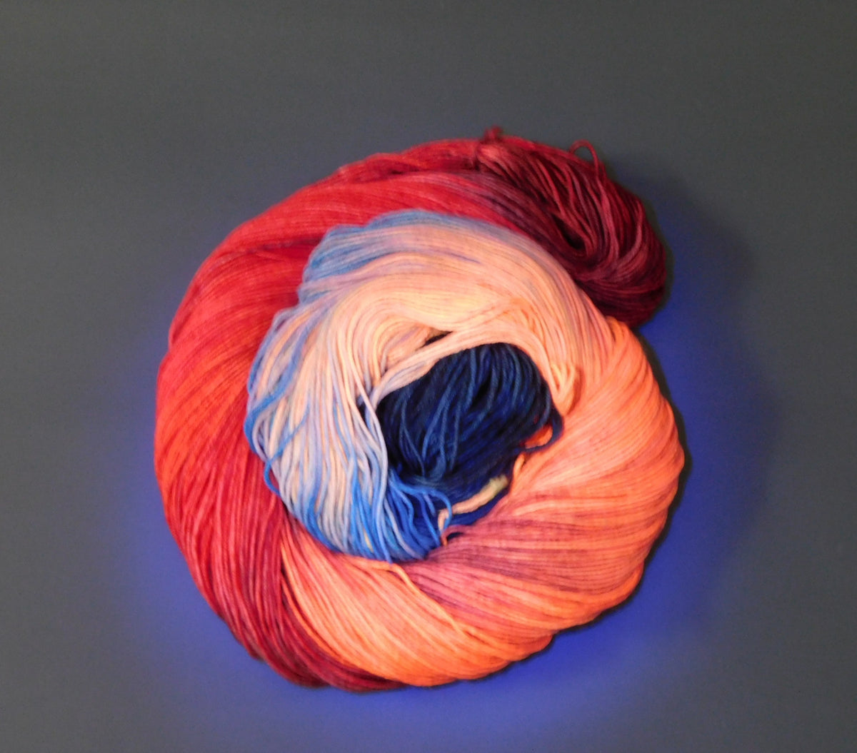 RAMMSKEINS: Schneider 100g Variegated Red Blue Black Sock Yarn Fluorescent/UV Reactive
