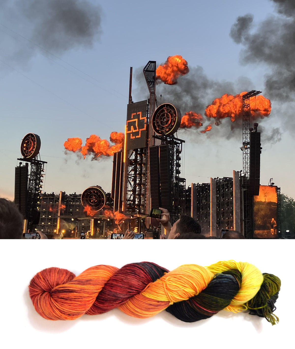 RAMMSKEINS: Till 100g Variegated Yellow Orange Black Sock Yarn Fluorescent/UV Reactive